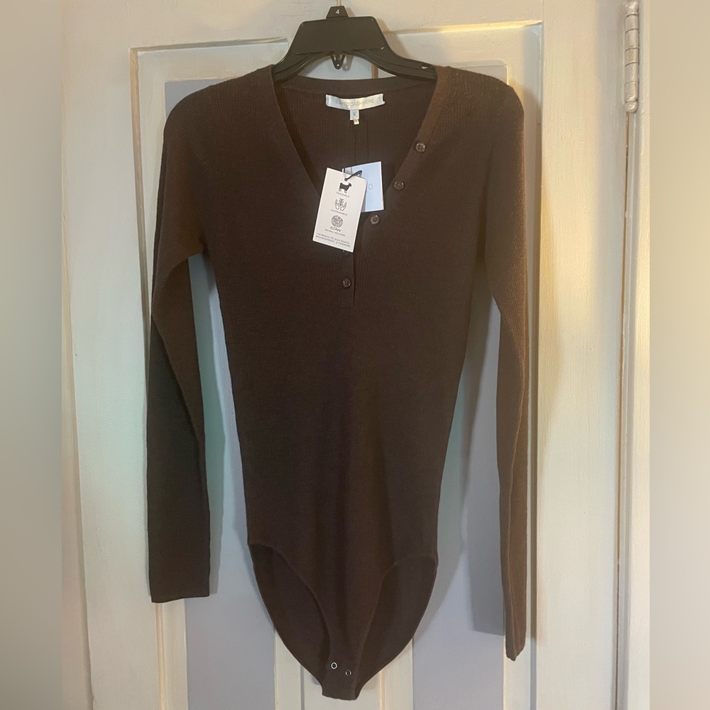 NakedCashmere Fitted Brown Long Sleeve Bodysuit